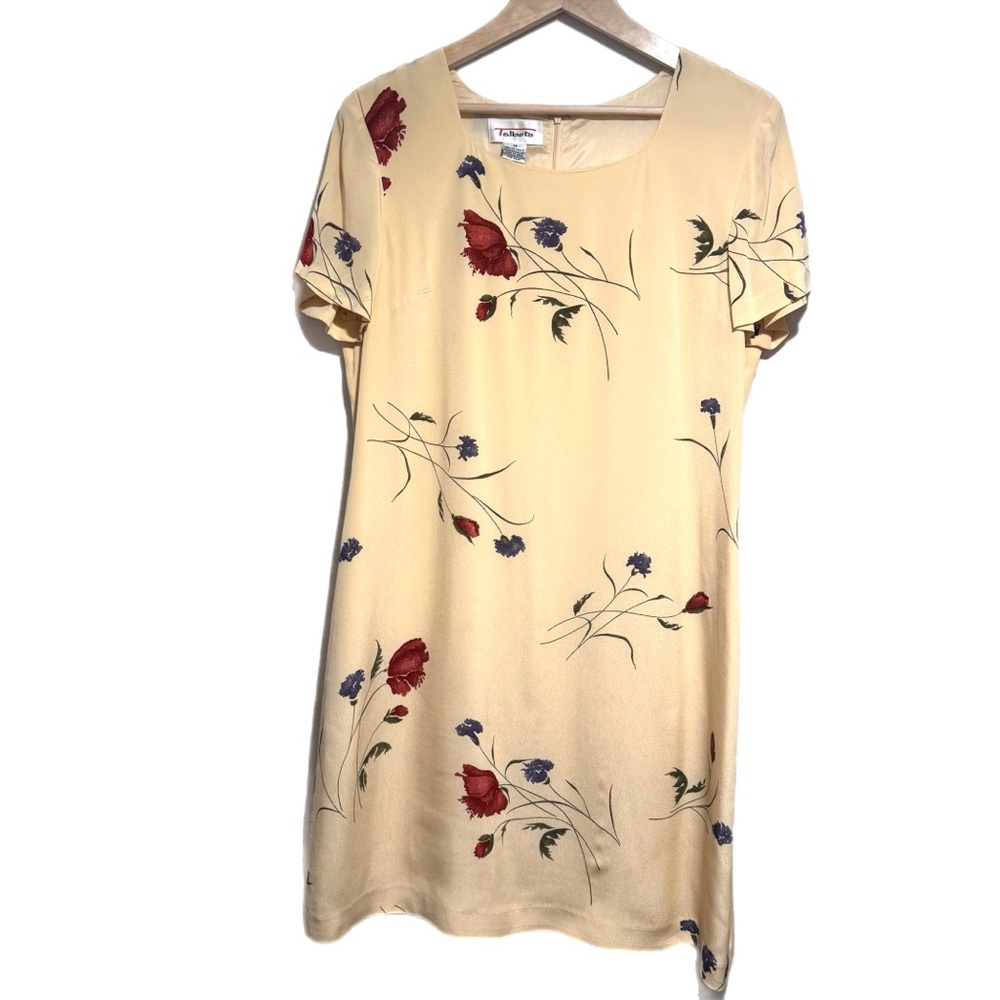 Vintage 90s Talbots Pale Yellow Floral Shift Dress